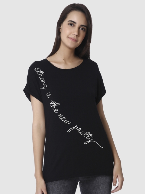 

Vero Moda Women Black Printed Round Neck T-shirt