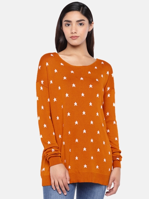 

Vero Moda Women Rust Orange Self-Design Longline Pullover Sweater