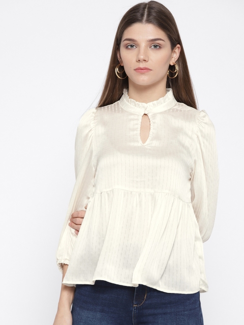 

Vero Moda Women Off-White Striped A-Line Top