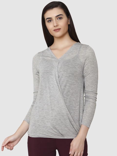 

Vero Moda Women Grey Melange Solid Wrap Top