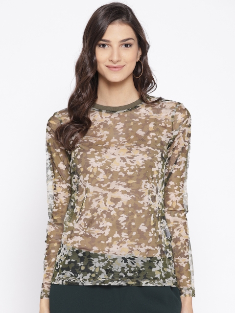 

Vero Moda Women Beige & Olive Green Sheer Printed Top
