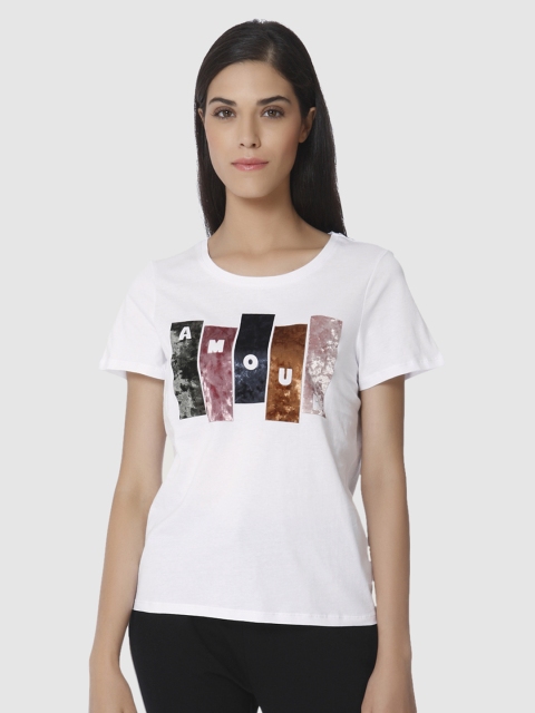 

Vero Moda Women White Printed Round Neck T-shirt