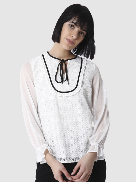 

Vero Moda Women Off-White Self Design Top
