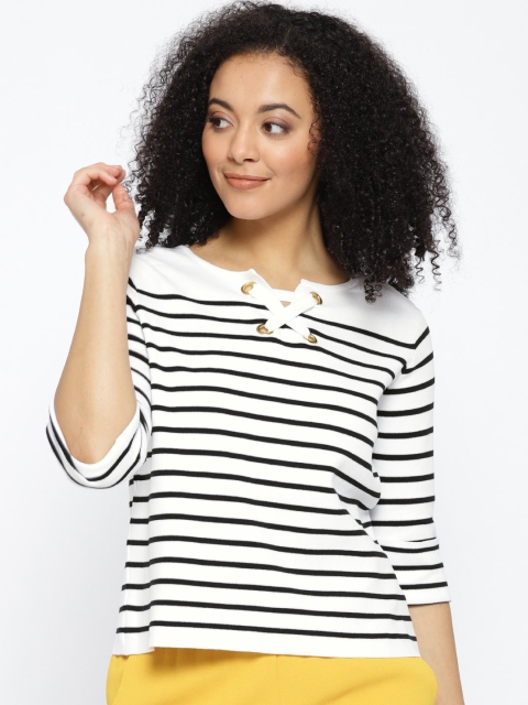 

Vero Moda Women White & Black Striped Top