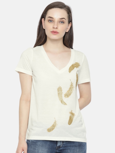

Vero Moda Women White Printed V-Neck T-shirt
