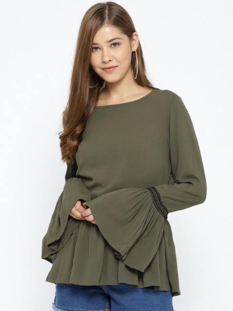 

Vero Moda Women Olive Green Solid A-line Top