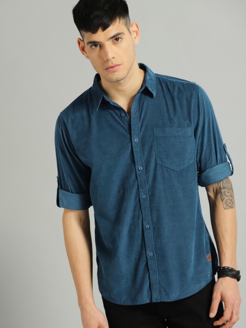 

Roadster Men Blue Regular Fit Solid Corduroy Casual Shirt