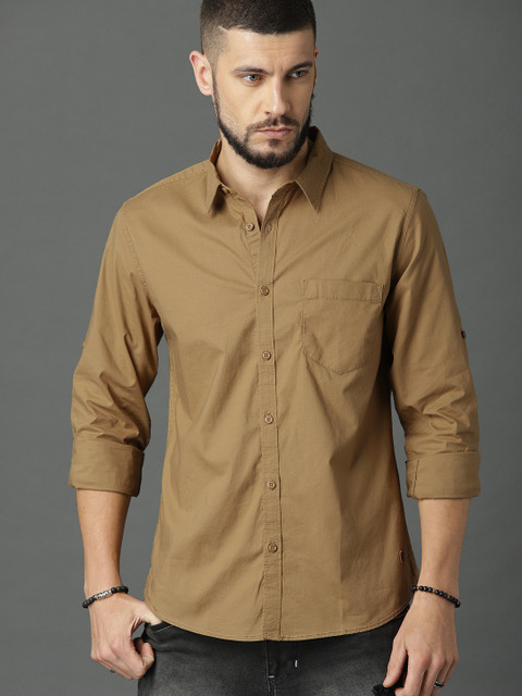 

Roadster Men Khaki Regular Fit Solid Casual Shirt