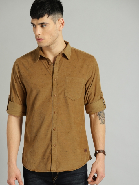 

Roadster Men Khaki Regular Fit Solid Corduroy Casual Shirt