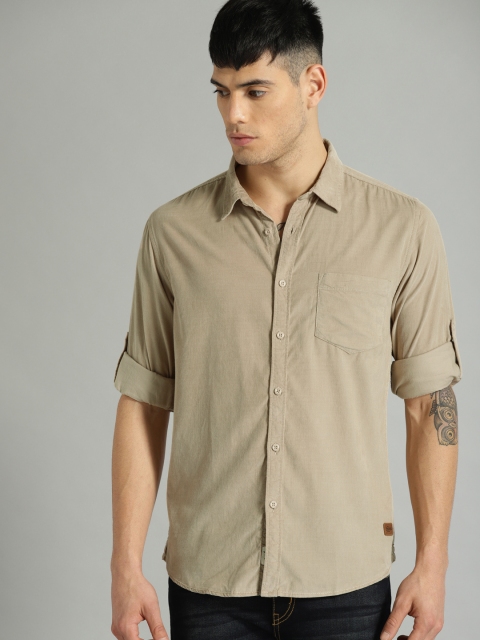 

Roadster Men Beige Regular Fit Solid Corduroy Casual Shirt