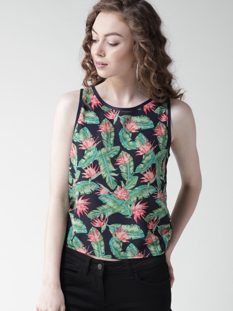 

Mast & Harbour Women Navy Blue & Green Printed Top