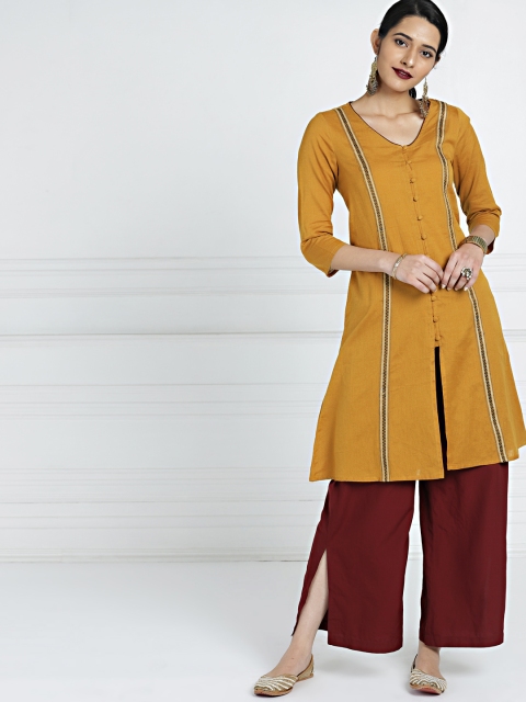 

all about you Women Mustard Yellow Solid A-Line Kurta
