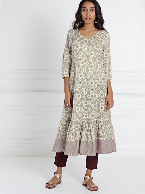 

all about you Women Off-White Printed A-Line Kurta