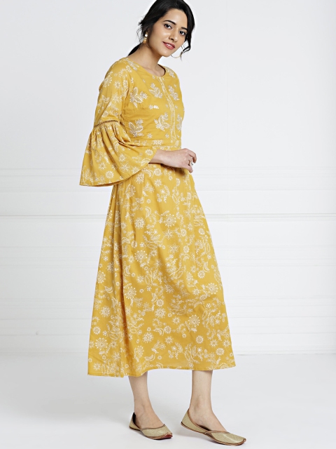 

all about you Women Yellow Printed A-line Midi Dress