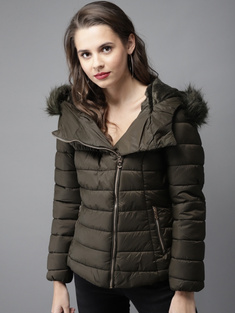 

Moda Rapido Women Olive Green Solid Quilted Jacket