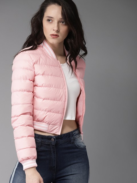 

HERE&NOW Women Pink Solid Bomber Jacket