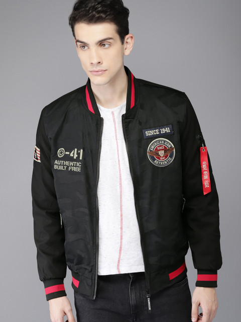

HERE&NOW Men Black Solid Bomber