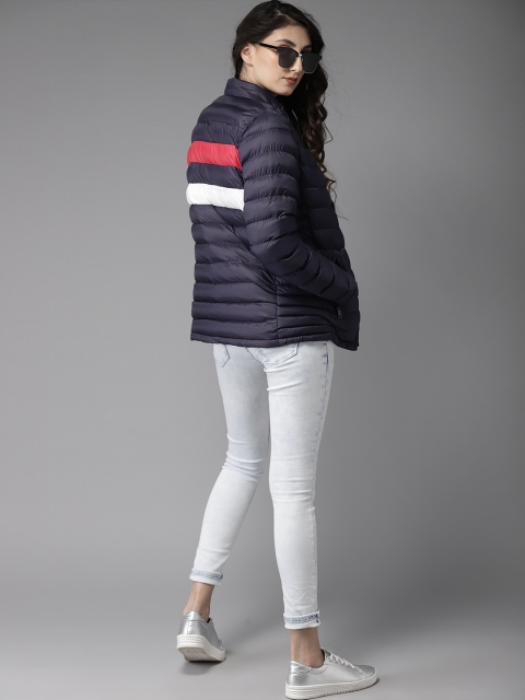 

HERE&NOW Women Navy Solid Puffer Jacket, Navy blue