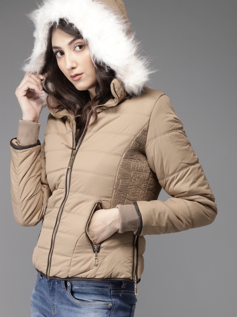 

HERE&NOW Women Brown Solid Padded Jacket