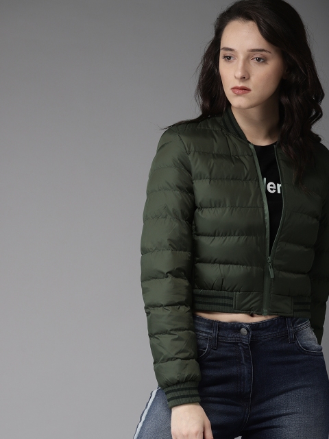 

HERE&NOW Women Olive Green Solid Puffer Jacket