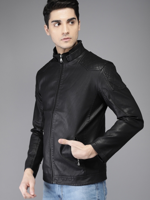 

HERE&NOW Men Black Solid Biker Jacket