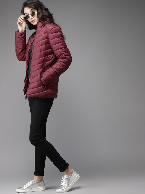 

HERE&NOW Women Burgundy Solid Puffer Jacket