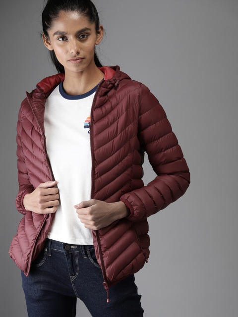 

Moda Rapido Women Maroon Solid Hooded Puffer Jacket