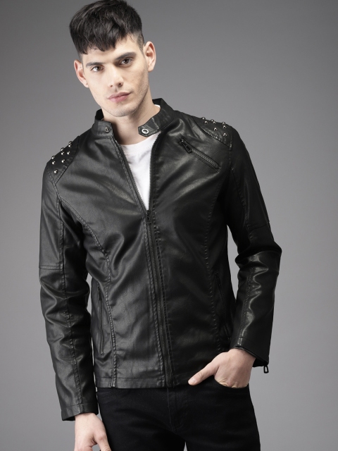 

Moda Rapido Men Black Solid Biker Jacket