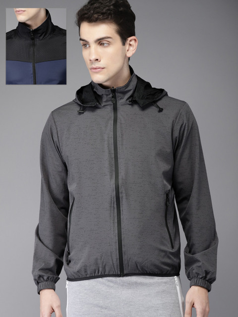 

HERE&NOW Men Grey & Blue Printed Reversible Tailored Jacket