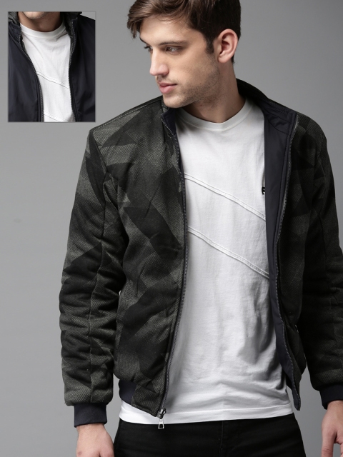 

Moda Rapido Men Navy & Black Printed Reversible Bomber, Navy blue
