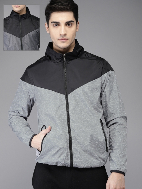 

HERE&NOW Men Grey & Black Colourblocked Reversible Tailored Jacket