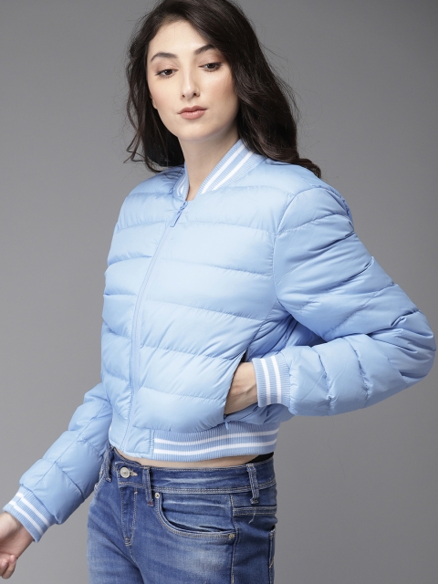 

HERE&NOW Women Blue Solid Padded Jacket