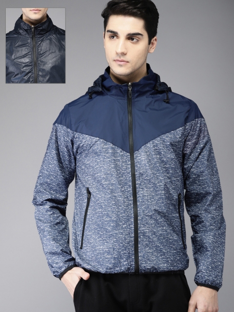 

HERE&NOW Men Blue Solid Reversible Sporty Jacket, Navy blue