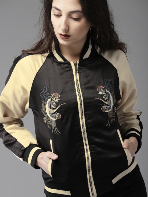 

HERE&NOW Women Black Colourblocked Bomber