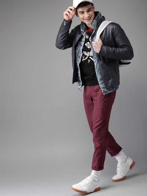 

HERE&NOW Men Navy Blue Solid Biker Jacket