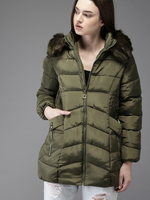 

Moda Rapido Women Olive Green Solid Padded Jacket
