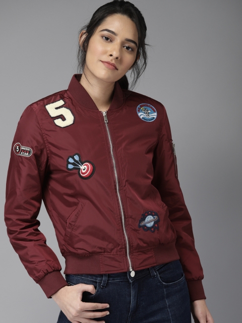 

Moda Rapido Women Maroon Solid Bomber