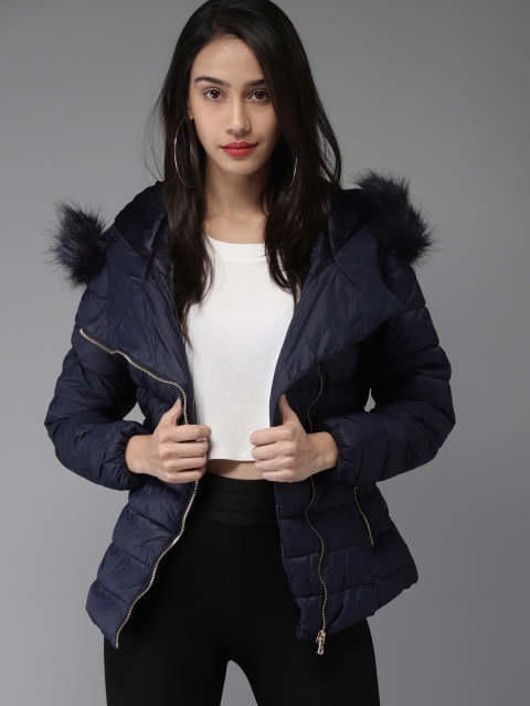 

Moda Rapido Women Navy Blue Solid Puffer Jacket