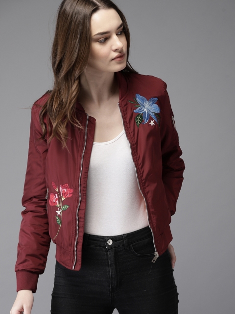 

Moda Rapido Women Maroon Embroidered Bomber