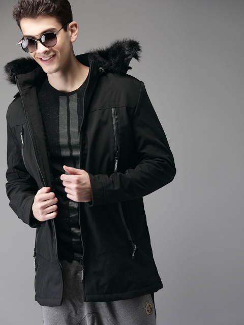 

HERE&NOW Men Black Solid Parka