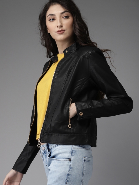 

HERE&NOW Women Black Solid Biker Jacket