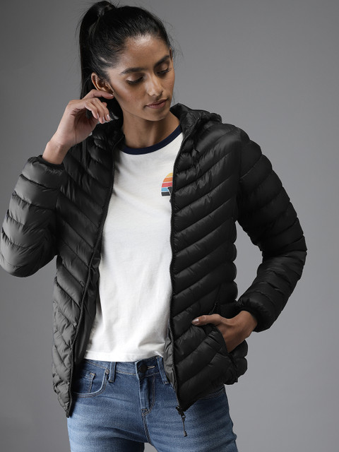 

Moda Rapido Women Black Solid Hooded Puffer Jacket