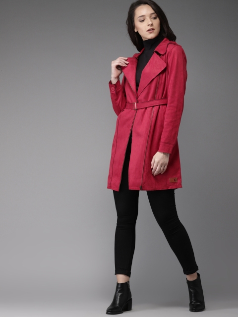 

HERE&NOW Women Red Solid Longline Duster Jacket