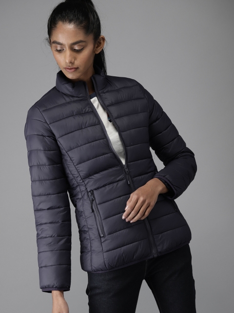 

Moda Rapido Women Navy Blue Solid Padded Jacket