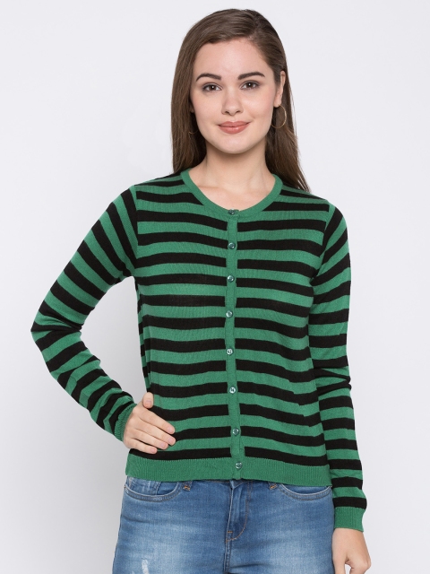 

Globus Women Black & Green Striped Cardigan