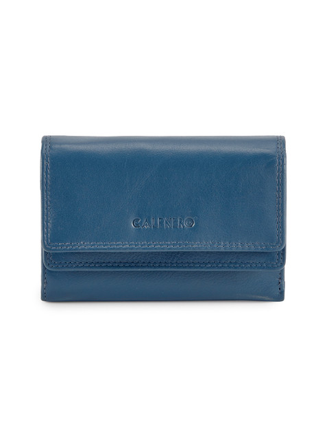 

CALFNERO Women Blue Solid Leather Three Fold Wallet