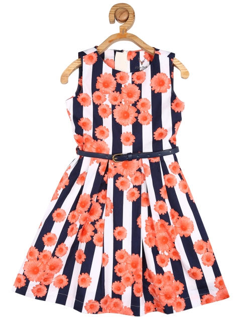 

Allen Solly Junior Girls White & Navy Printed A-Line Dress