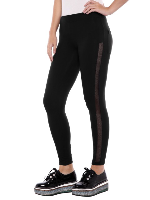 

ANWAIND Women Black Self Design Ankle-Length Leggings