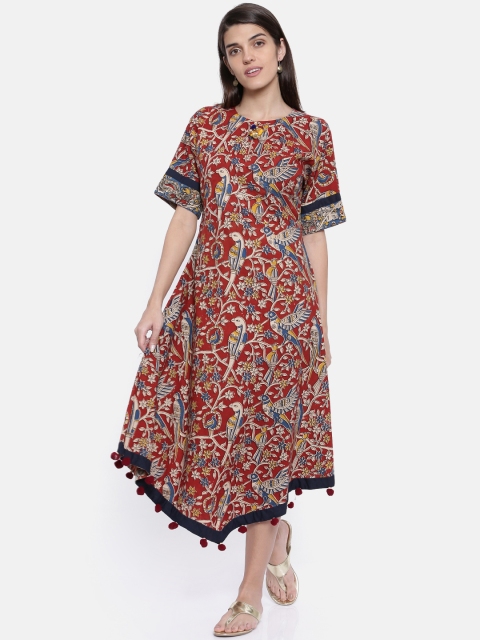 

The Kaftan Company Women Maroon & Beige Printed A-Line Kurta