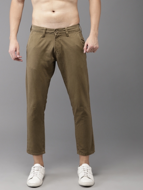 

HERE&NOW Men Brown Regular Fit Solid Cropped Regular Trousers